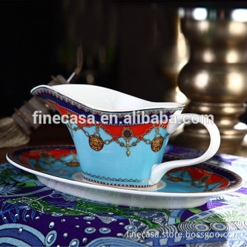 300ML Luxury Fine Bone China Ceramic Gravy Boat with Saucer of Grand Banquet